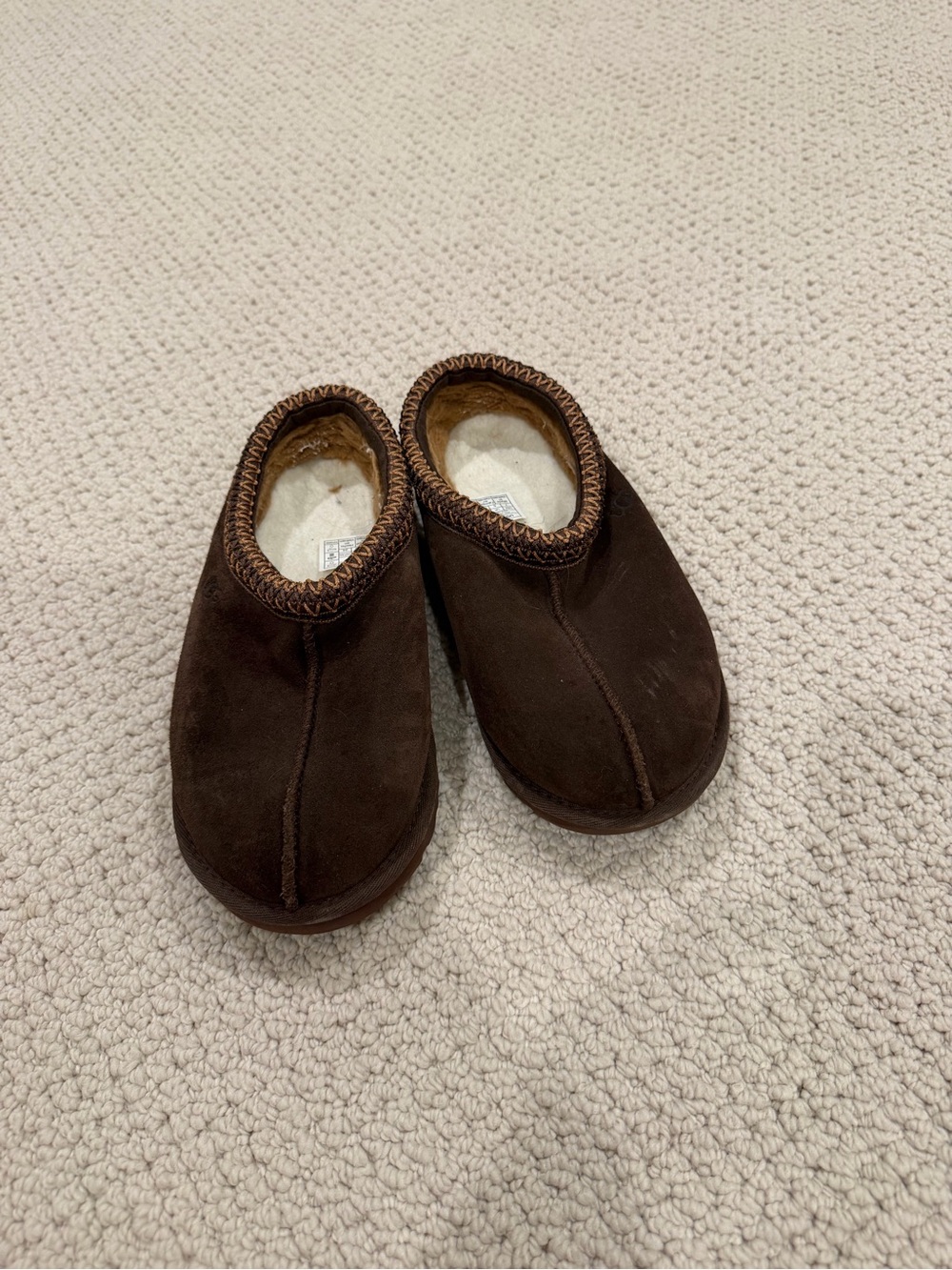 UGG Dark Brown Suede Plush-Lined Slip-On Slippers
